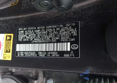 2016 Lexus Ct 200H z USA, uszkodzony, nr VIN JTHKD5BH5G2271355